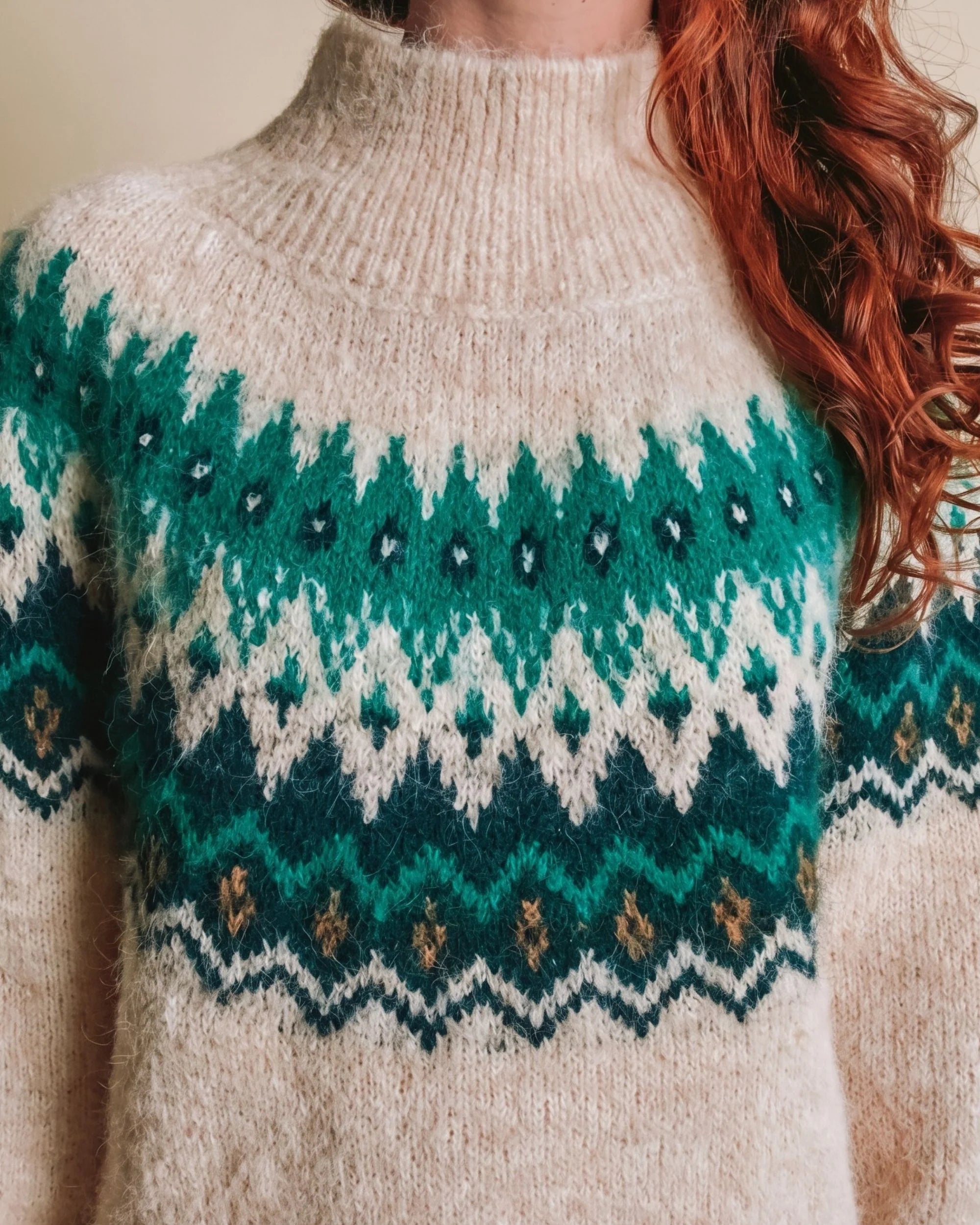 Pull jacquard  ADULTE Écrue et Vert EMILE & IDA