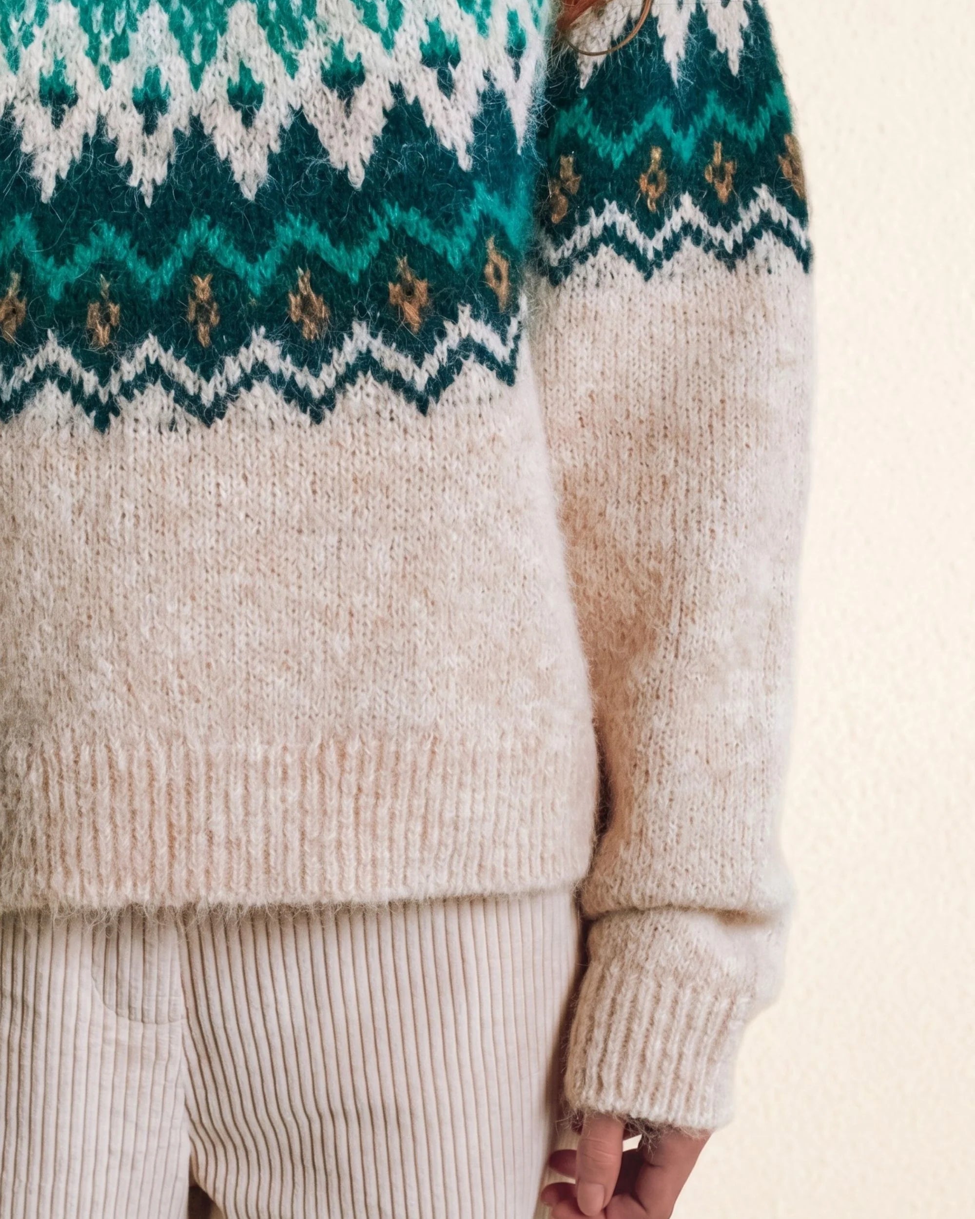 Pull jacquard  ADULTE Écrue et Vert EMILE & IDA