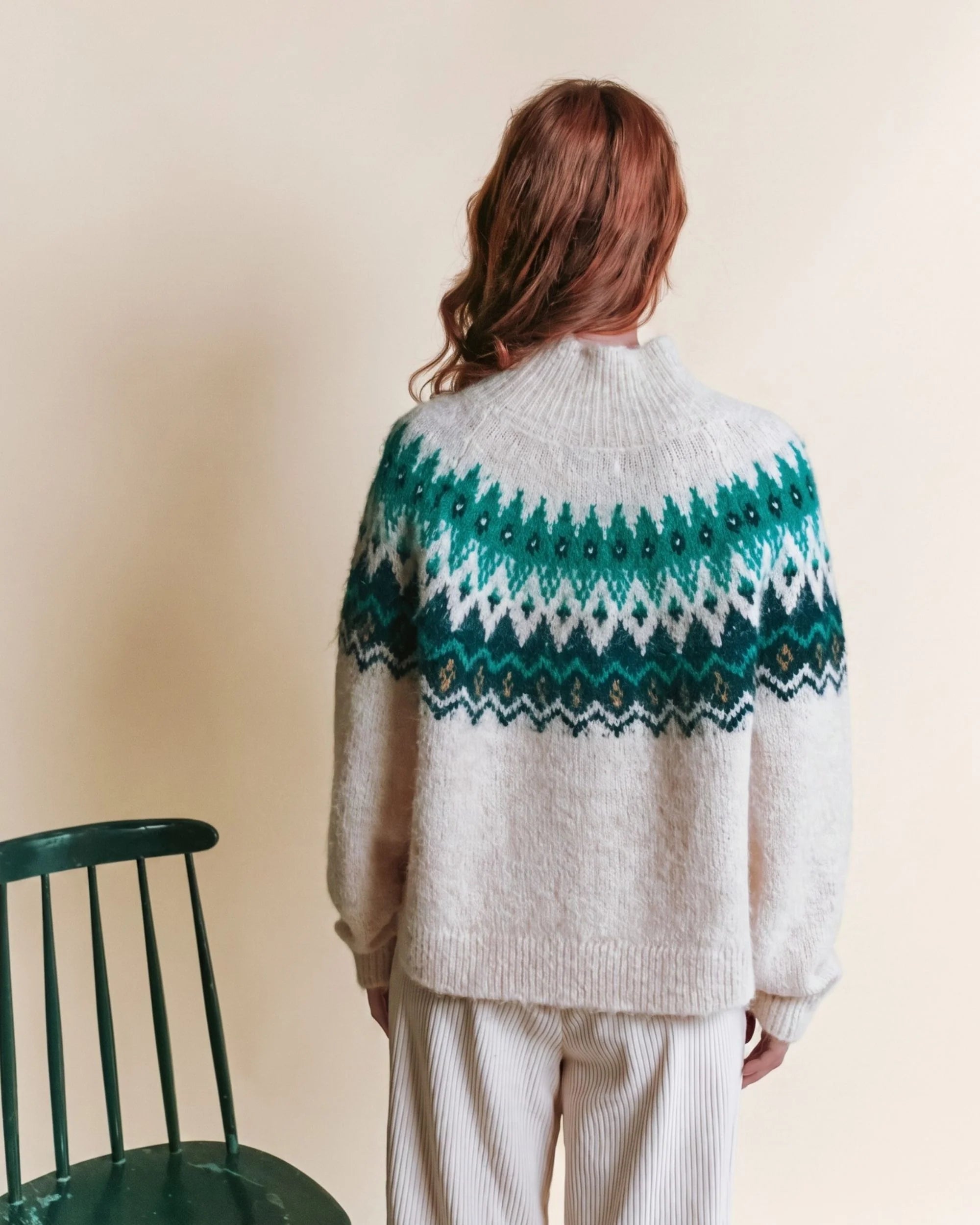 Pull jacquard  ADULTE Écrue et Vert EMILE & IDA