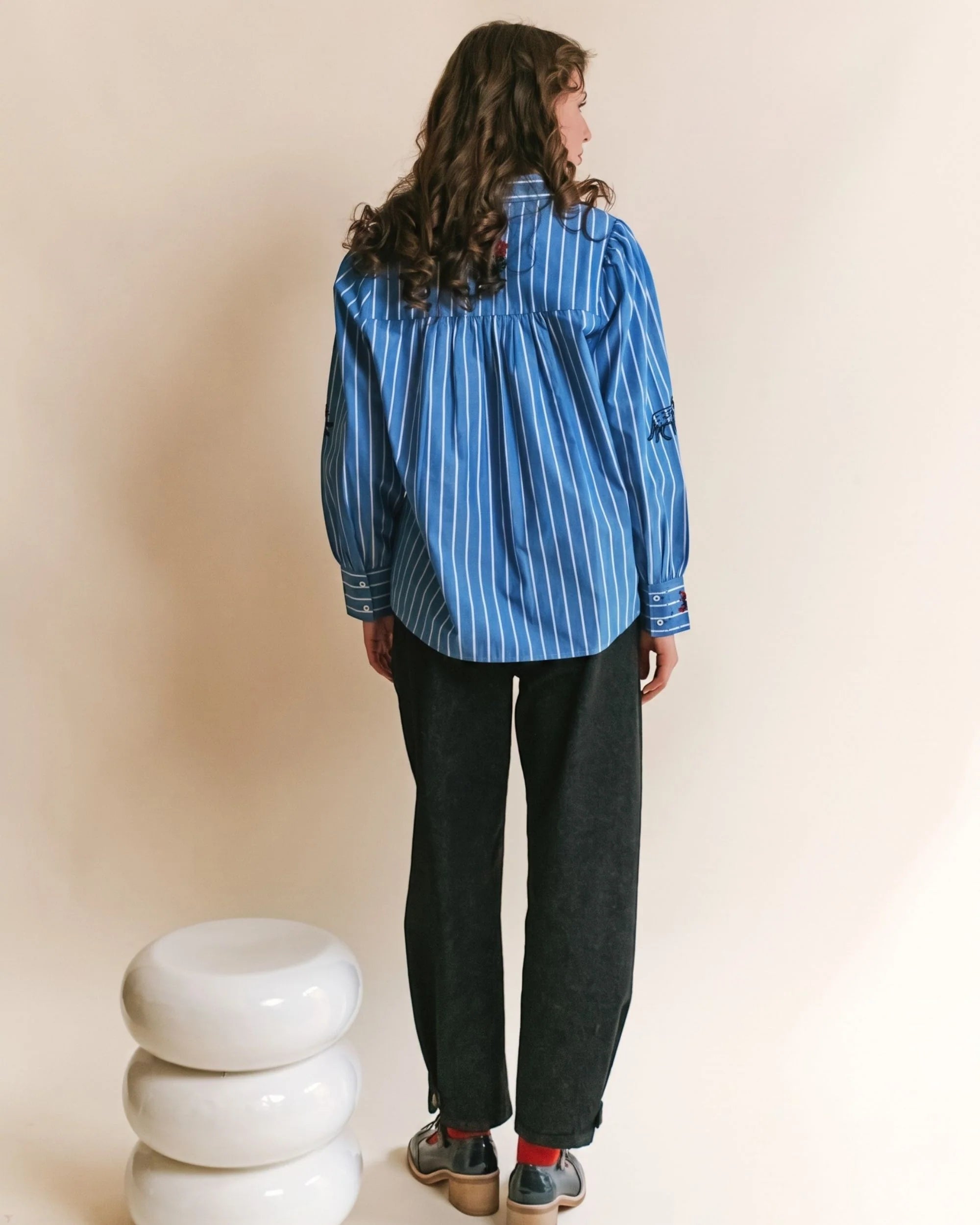 Chemise brodé rayures ADULTE Bleu EMILE ET IDA