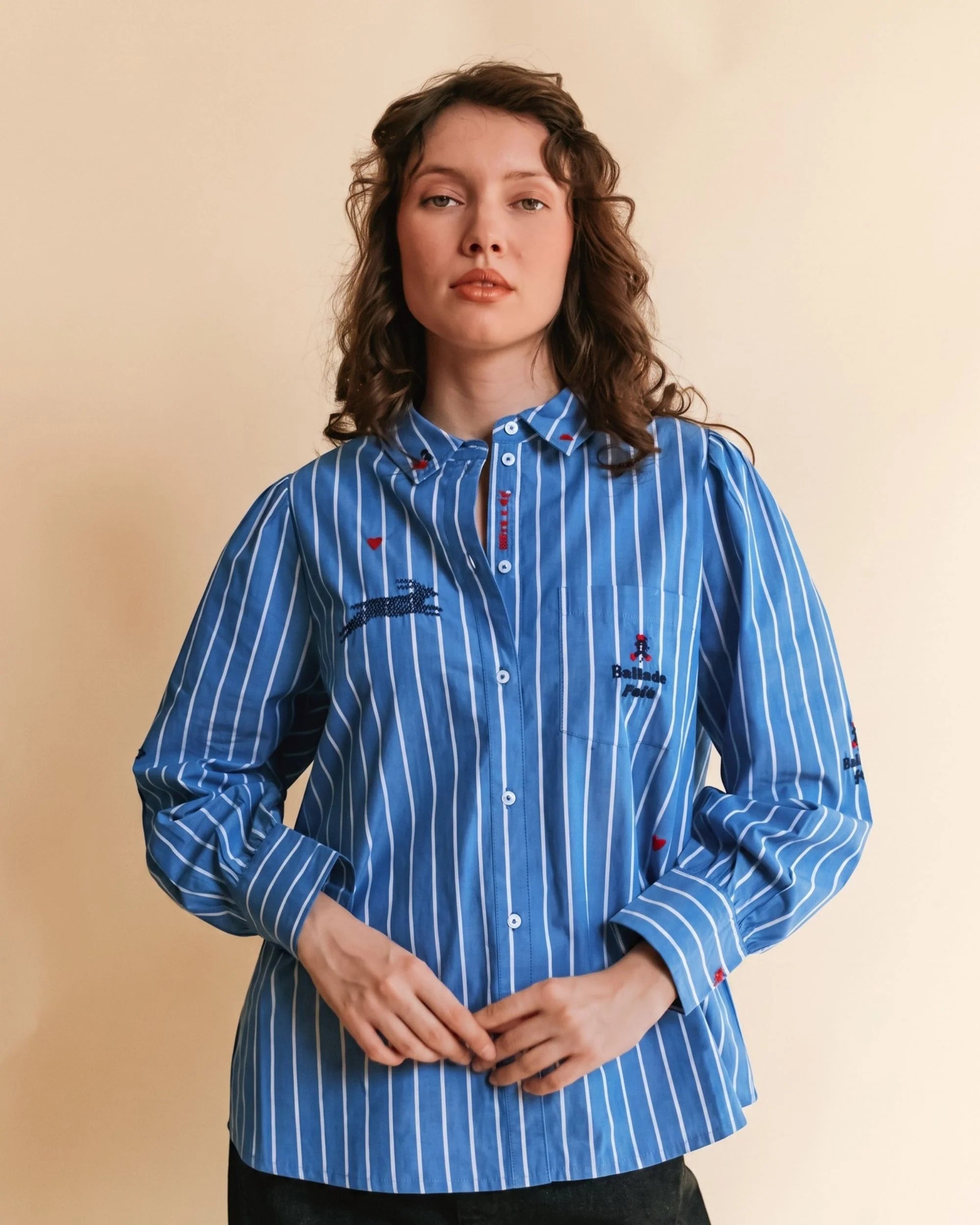 Chemise brodé rayures ADULTE Bleu EMILE ET IDA