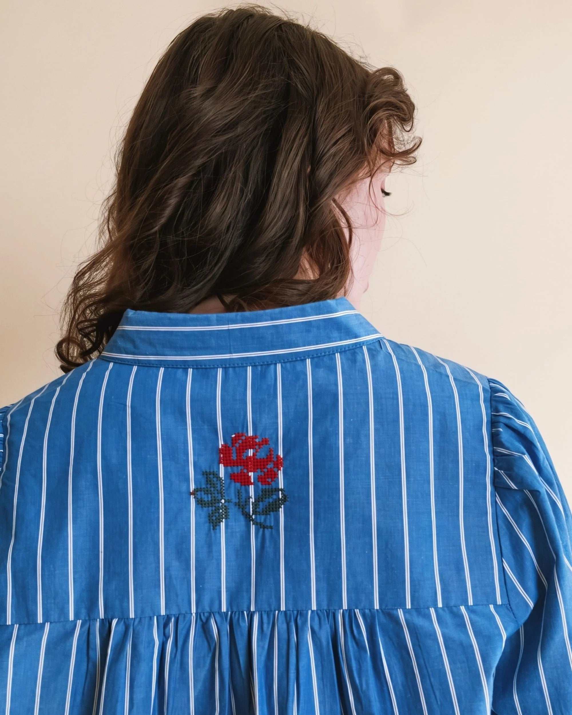 Chemise brodé rayures ADULTE Bleu EMILE ET IDA