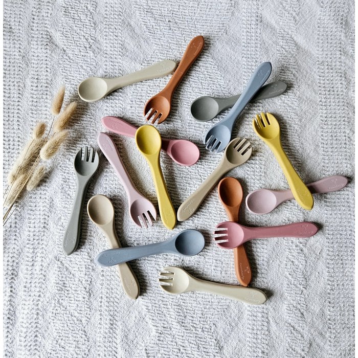 Cuillère et fourchette en silicone Bleu Gris RAMMELAARTJE