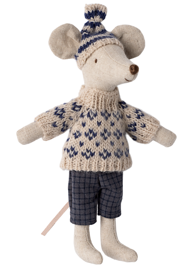 Souris en hiver et sa paire de skis Papa Bleu MAILEG