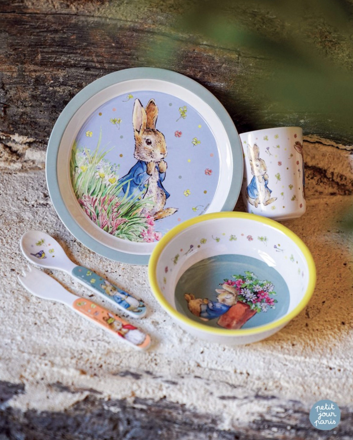 Coffret vaisselle 5 pièces Peter Rabbit vert PETIT JOUR