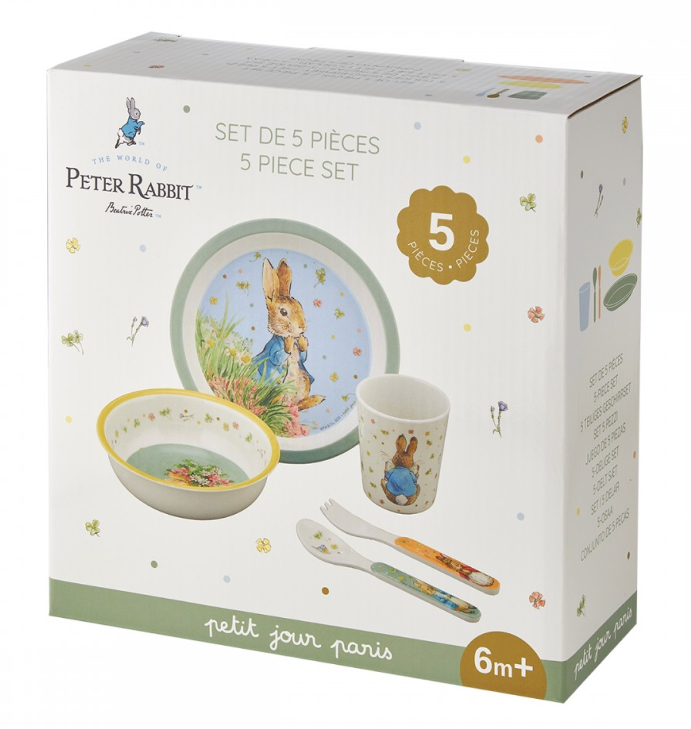 Coffret vaisselle 5 pièces Peter Rabbit vert PETIT JOUR