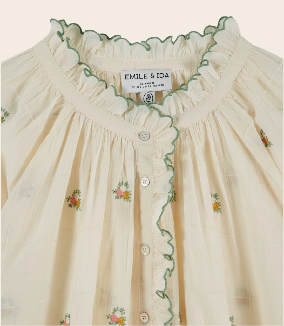 Blouse Vintage brodé main ADULTE Écrue EMILE ET IDA