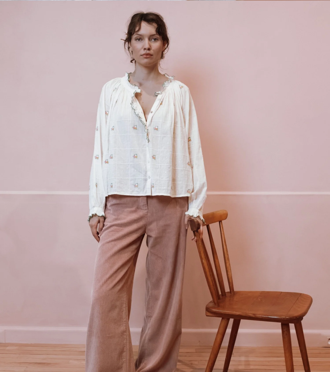 Blouse Vintage brodé main ADULTE Écrue EMILE ET IDA