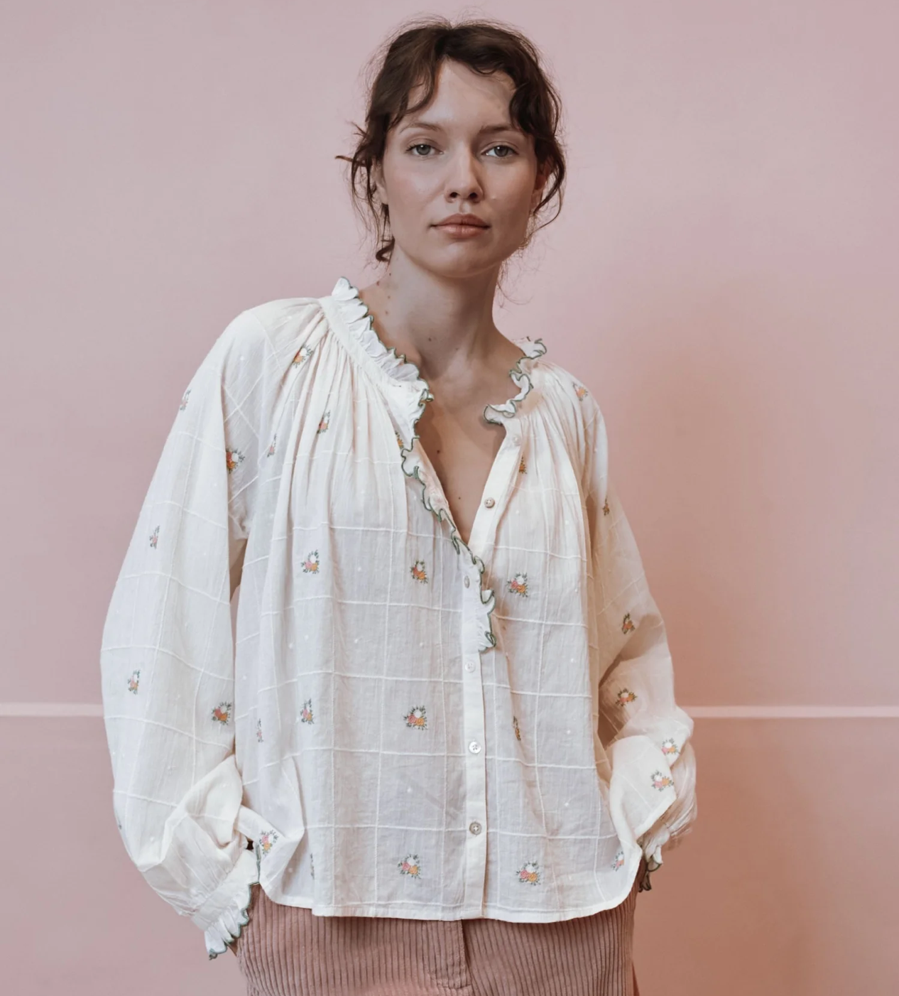 Blouse Vintage brodé main ADULTE Écrue EMILE ET IDA