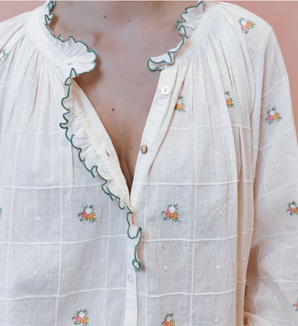 Blouse Vintage brodé main ADULTE Écrue EMILE ET IDA