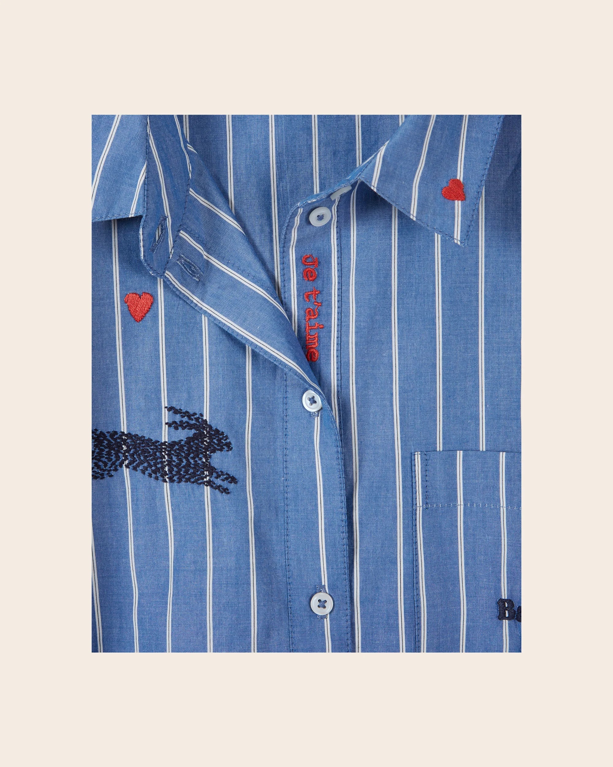 Chemise brodé rayures ADULTE Bleu EMILE ET IDA