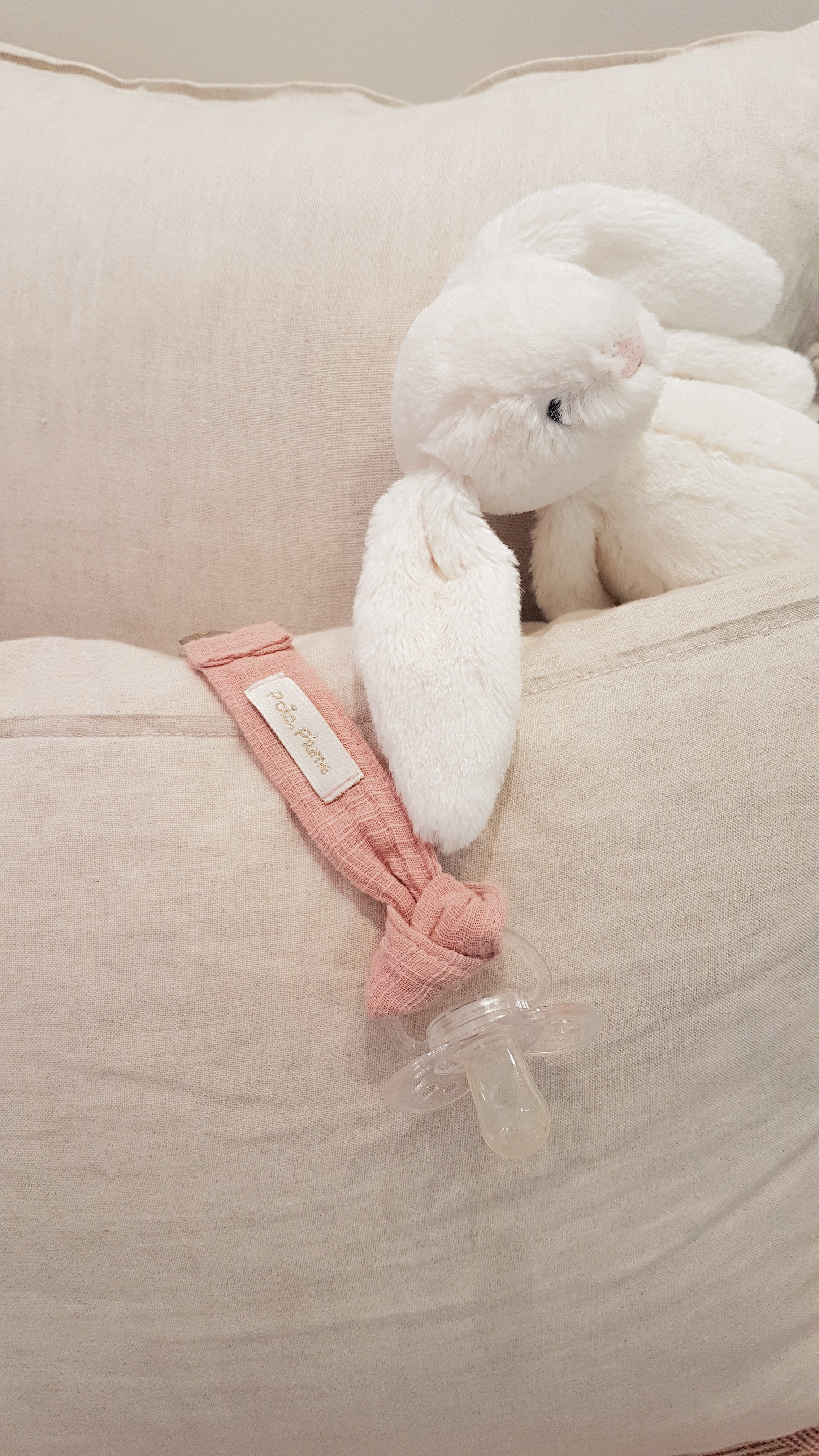 Attache-tétine lange vieux rose POISPLUME