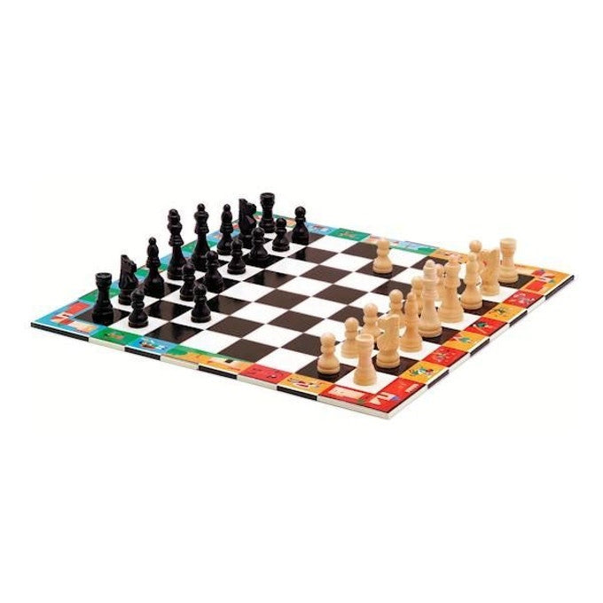 Jeu d'échecs et de dames en bois DJECO